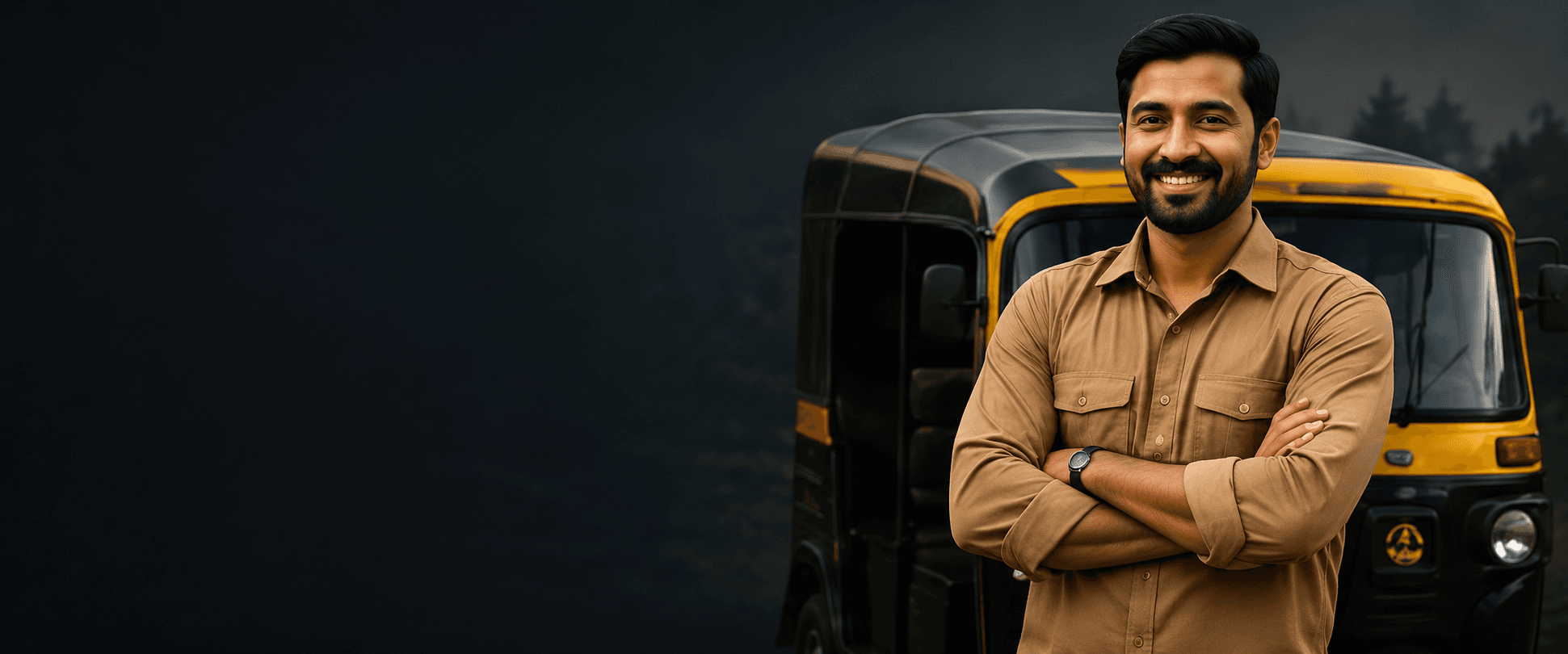 City Rickshaw driver standing by his auto